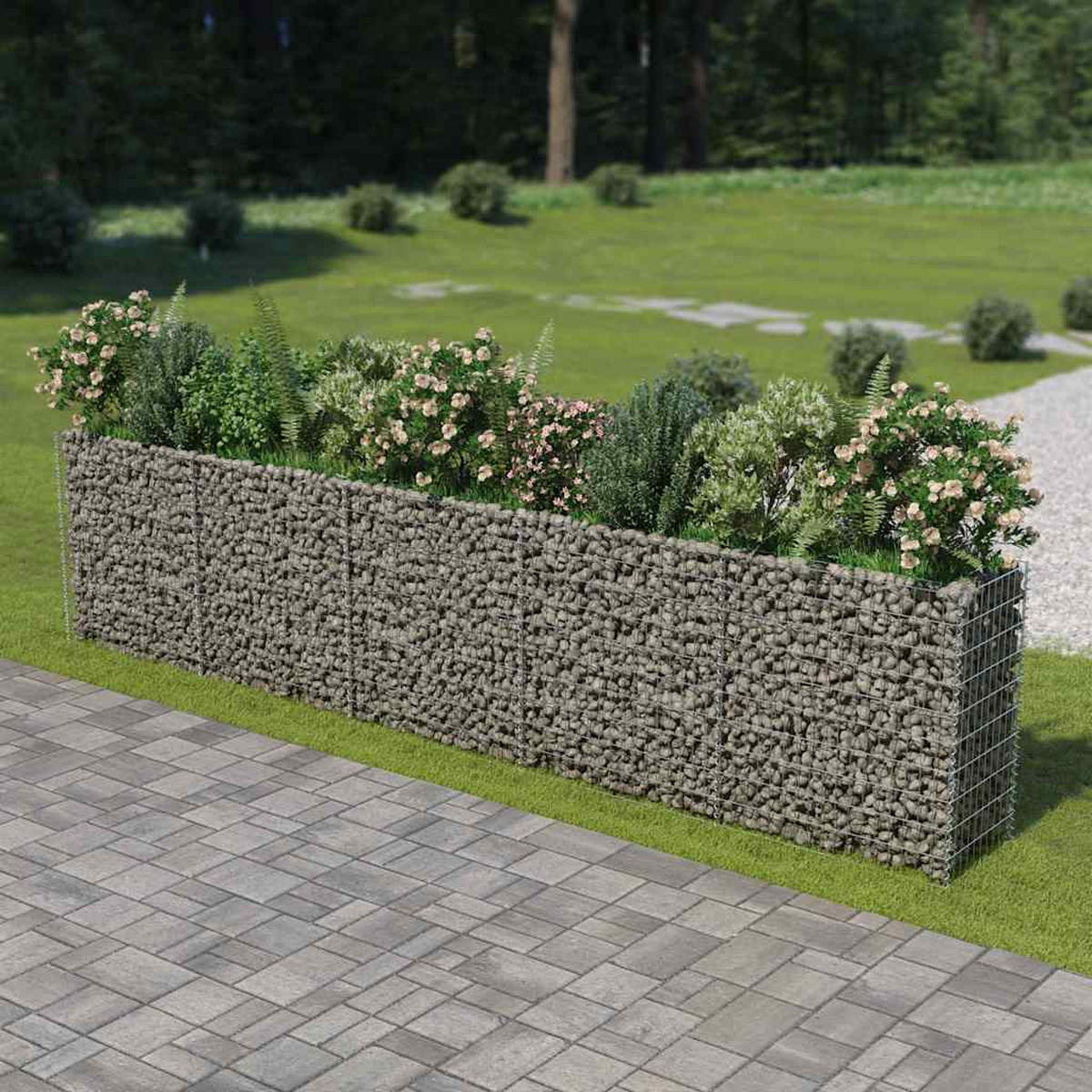 GABIONEN Hochbeet ROON aus Stahl | 450x50x100cm | Steinkorb Gabionengitter - Silberfarben, Metall (450/100/50cm) - DELUKE