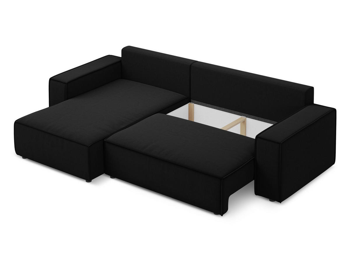 ECKSOFA mit Schlaffunktion Samt Stoff Schwarz - Schwarz, Kunststoff/Textil (185/290cm) - Makamii