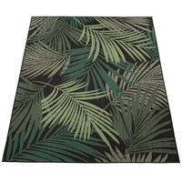 OUTDOOR Teppich Palmblättermuster Balkon, Terrasse schmutzabweisend Schwarz Läufer 80x150 - Schwarz, Textil (80/150cm) - KADIMA DESIGN