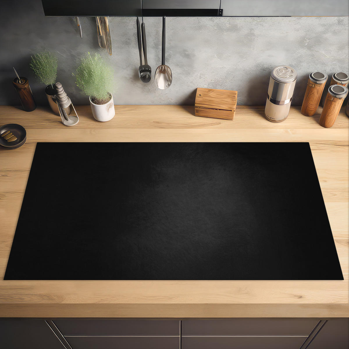 HERDABDECKPLATTE Beton - Schwarz - Grau - Strukturiert - Industriell 91x52 cm - Graphitfarben, Kunststoff (91.2/0.2/52cm) - MuchoWow