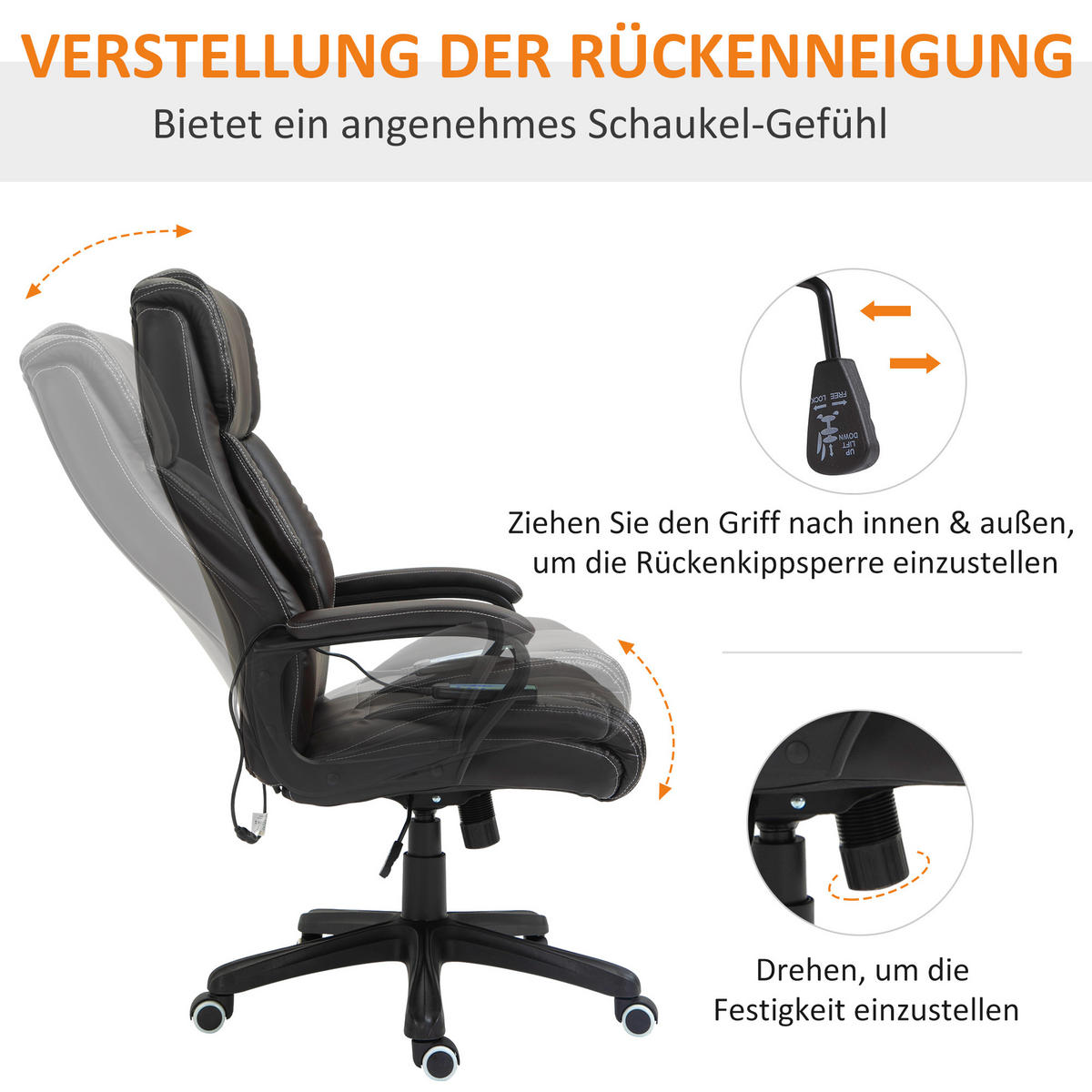 BÜROSTUHL mit Massagefunktion, höhenverstellbar, 6 Vibrationspunkte, Braun - Braun, Kunststoff (64/120/74cm) - Vinsetto