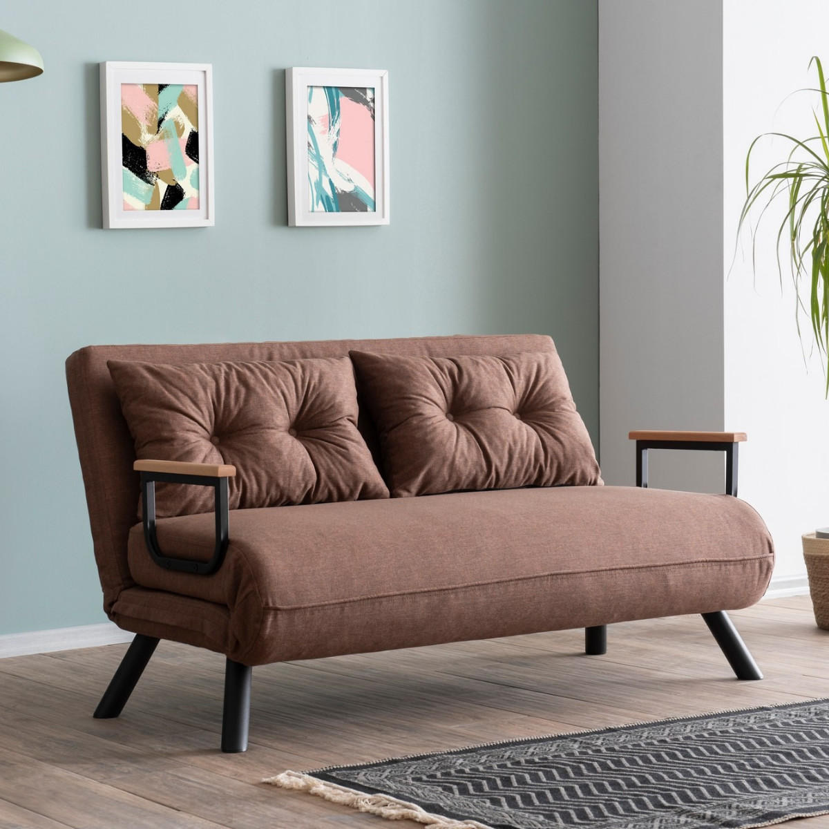 SCHLAFSOFA für 2 Personen mit Stoffbezug und Metallfüßen 133/50/41 cm - Braun, Metall (50/41/133cm) - Calicosy
