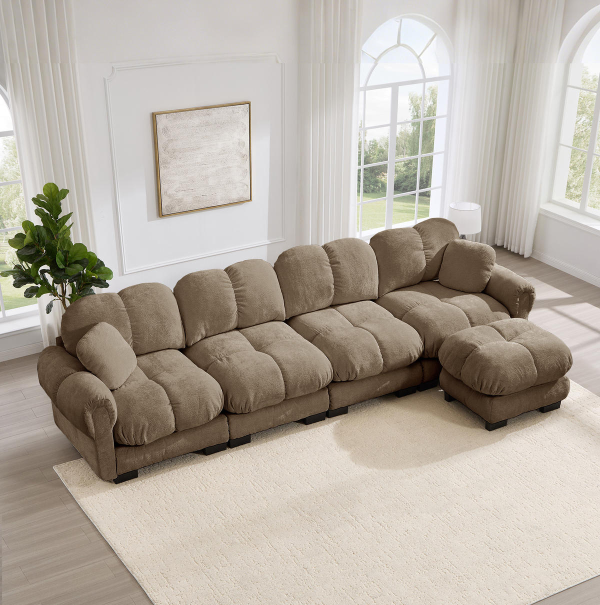 SOFA modular L-Form Braun Chenille - Braun, Holz (149/330cm) - Meubliv
