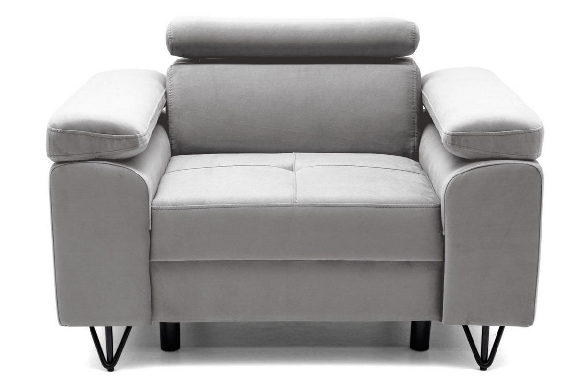 SESSEL JUNIOR mit verstellbare Kopfstütze Velours Grau - Schwarz/Grau, Holz/Textil (116/90/92cm) - Muffo