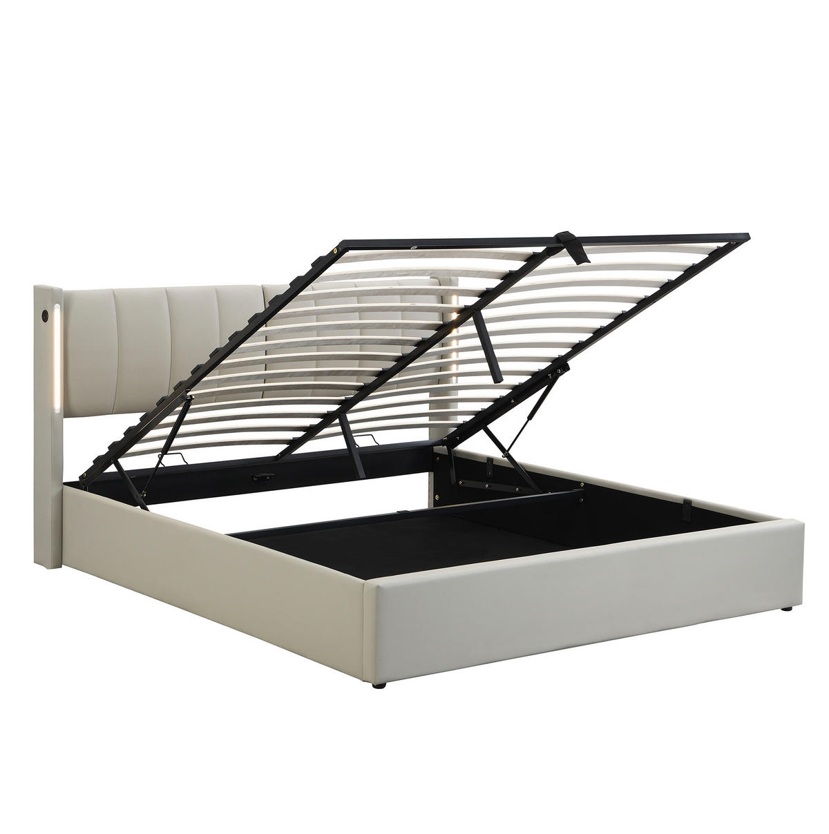 POLSTERBETT 140/190 cm Grau mit hydraulischem Bettkasten und LED-Beleuchtung - Grau, Kunststoff (140/190cm) - OKWISH