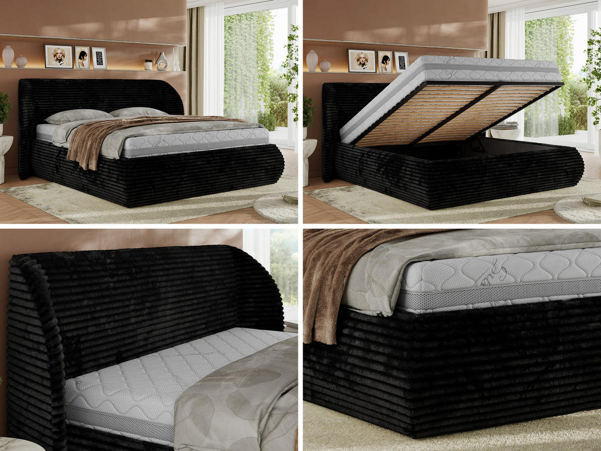 POLSTERBETT CAELA CLASSIC 200/200 - Schwarz Cord - VIRE LUX - Schwarz, Textil (200/200cm) - MKS