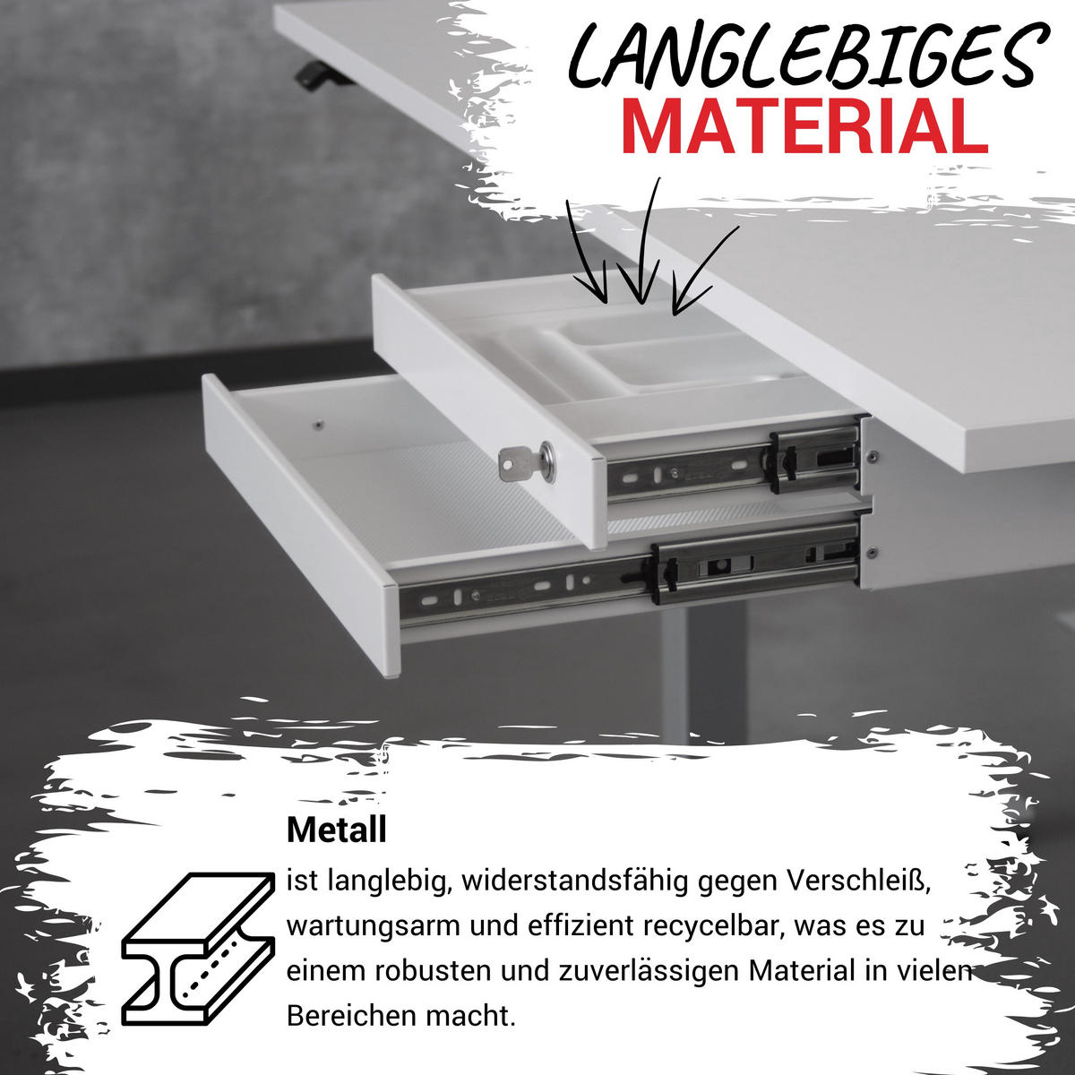 SCHUBLADE DeskDrawerPro2 30,5/46,4/11,1 cm in Weiß - Weiß, Metall (30.5/46.4/11.1cm) - bümö