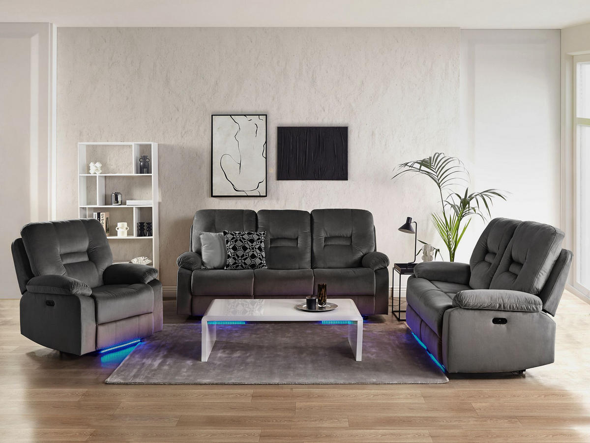 6-SITZER SOFA SET Samtstoff Grau Bergen - Grau, Textil (204/101/73cm) - Beliani