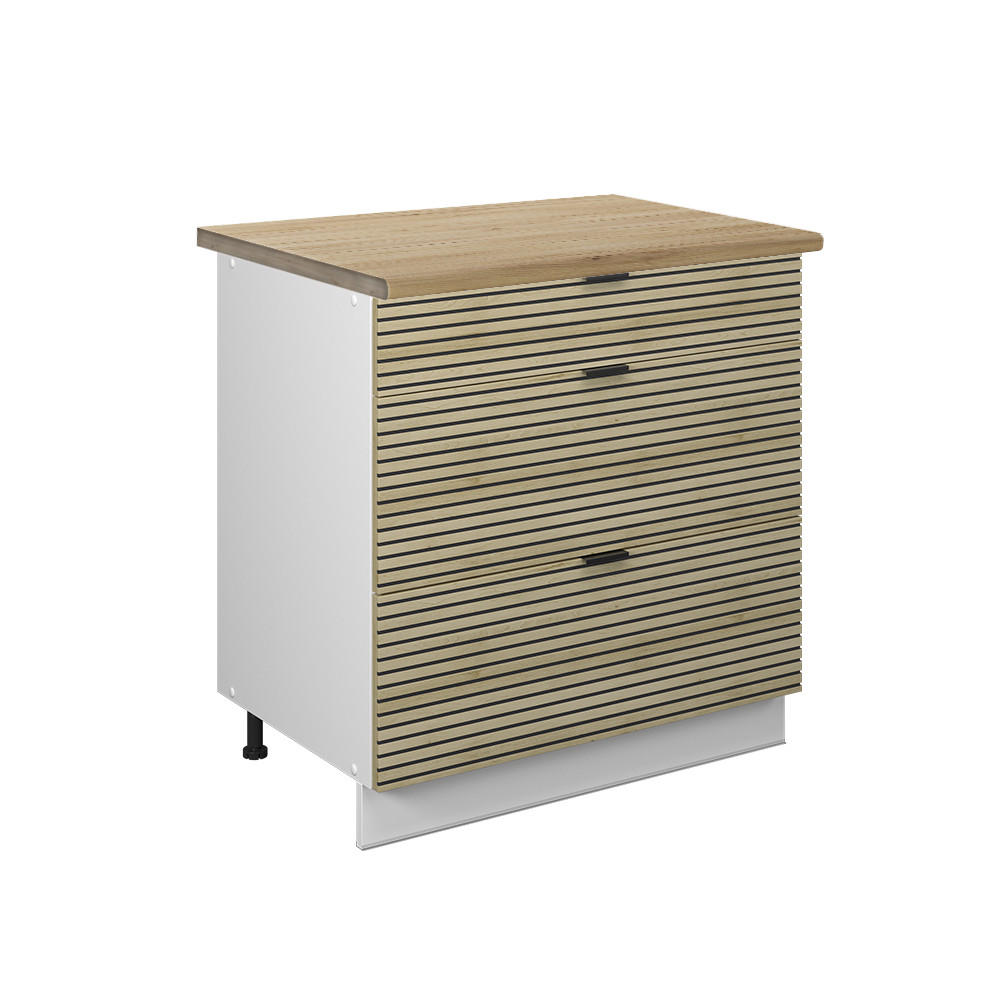 KÖKSUNDERSKÅP Fame-Line Ekpanel 80 cm med 3 lådor, AP ek Ekfärgad, Vit 82/80/60 cm