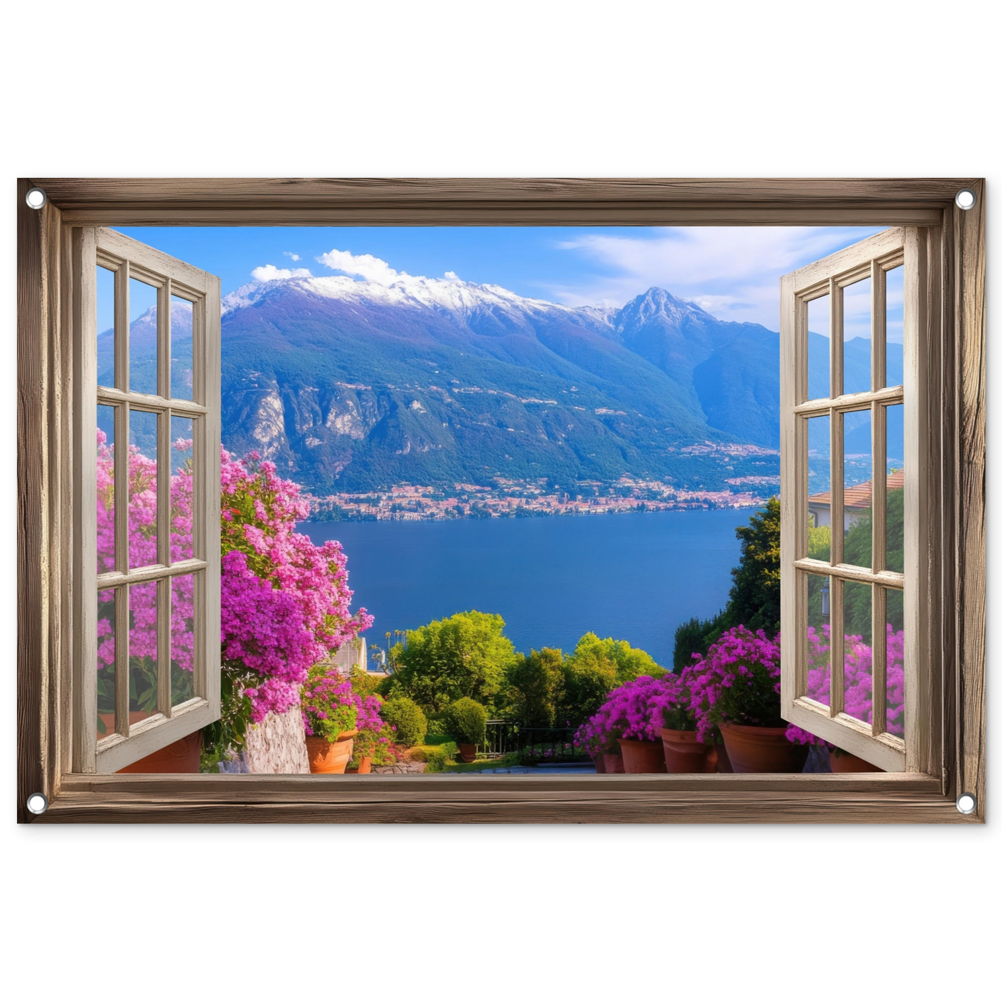 GARTENPOSTER Durchblick - Berg - Landschaft - Ausblicke - See 90x60 cm - Blau, Kunststoff (90/60/0.2cm) - OnlyWow