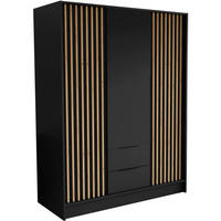 DREHTÜRENSCHRANK Nero 150/51/200 cm mit Lamellen schwarz - Schwarz, Holzwerkstoff (150/200/51cm) - Beautysofa