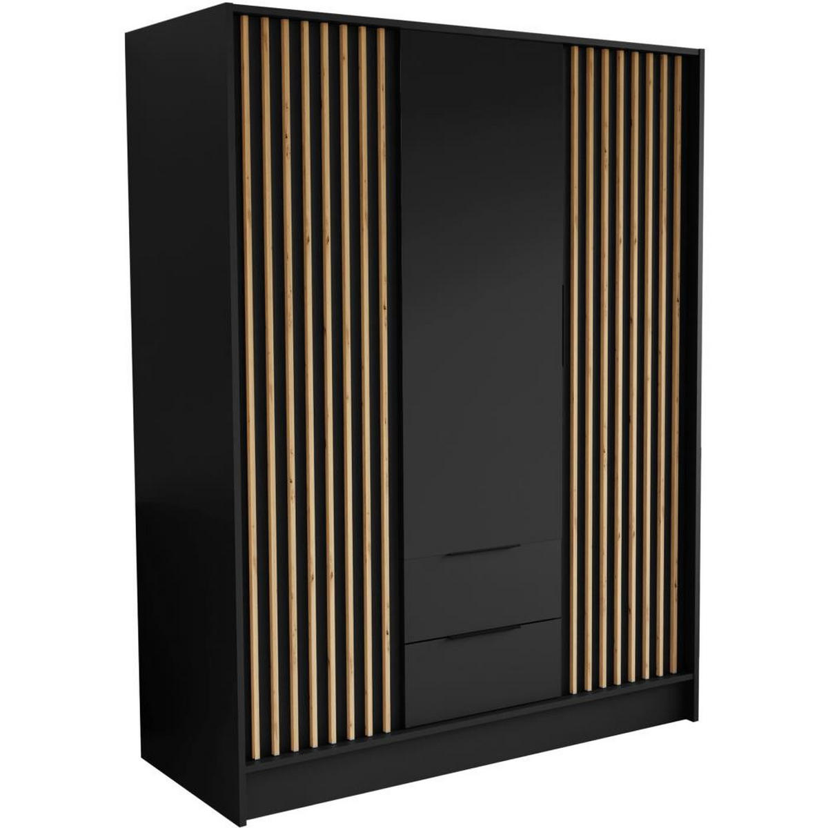 DREHTÜRENSCHRANK Nero 150/51/200 cm mit Lamellen schwarz - Schwarz, Holzwerkstoff (150/200/51cm) - Beautysofa