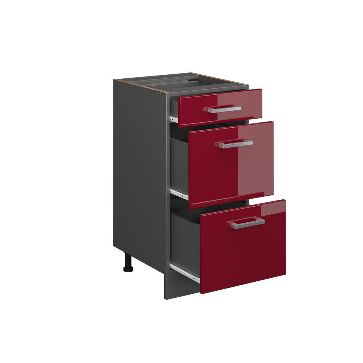 KÜCHENUNTERSCHRANK R-Line Rot Hochglanz 40 cm mit Schubladen, AP Anthrazit - Anthrazit/Rot, Holzwerkstoff (40/81.6/60cm) - Vicco