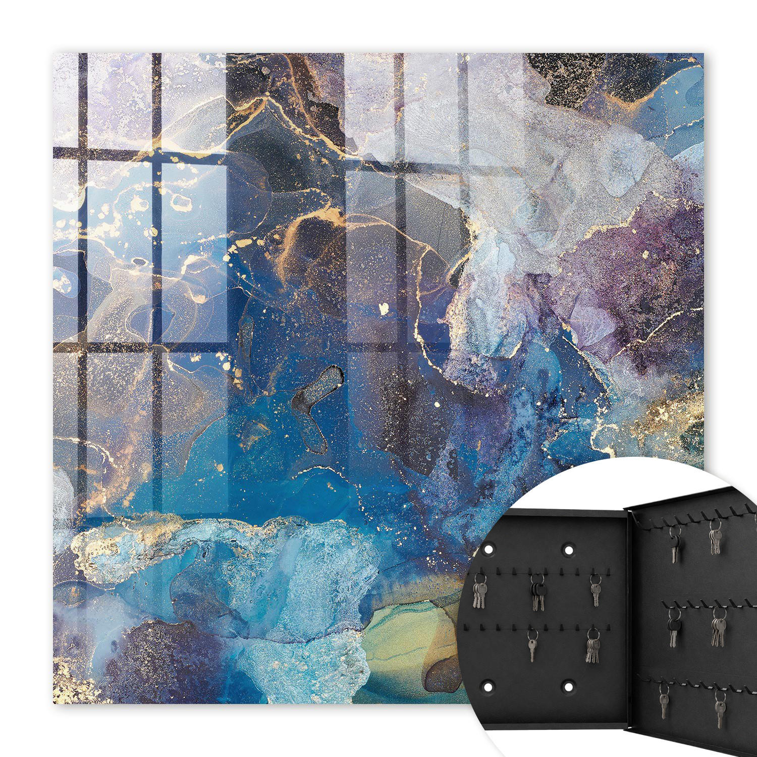 SCHLÜSSELBOX Schwarz 30x30 cm- Türöffnung nach rechts - Marine Abstraktion - Blau, Metall (30/30/5cm) - TULUP