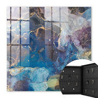 SCHLÜSSELBOX Schwarz 30x30 cm- Türöffnung nach rechts - Marine Abstraktion - Blau, Metall (30/30/5cm) - TULUP