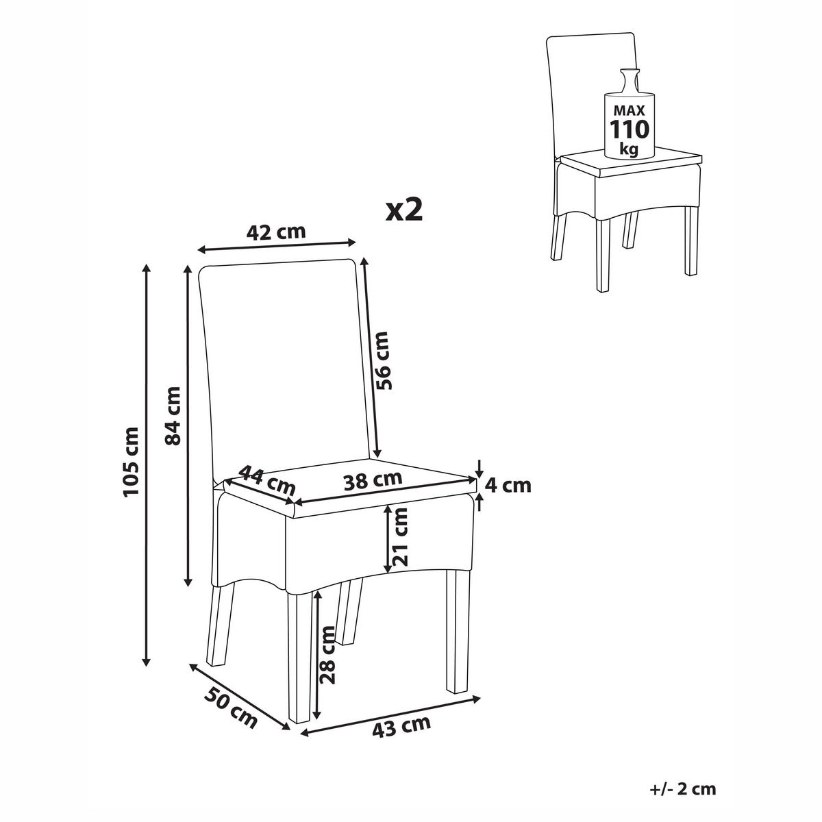 ESSZIMMERSTUHL 2er-Set Schwarz Andes - Schwarz, Naturmaterialen (43/105/50cm) - Beliani