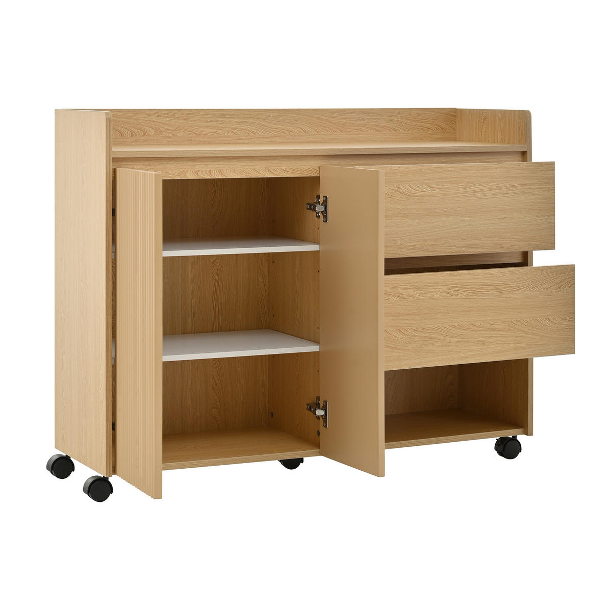 SCHUHSCHRANK 110/35/86 cm in Natur mit Schubladen, Rollen und verstellbaren Fächern - Naturfarben, Holzwerkstoff (110/86/35cm) - BEAOK