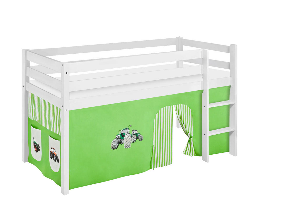 HOCHBETT JELLE mit TRECKER Vorhang - Kinderbett - Weiß, Holz - Lilokids