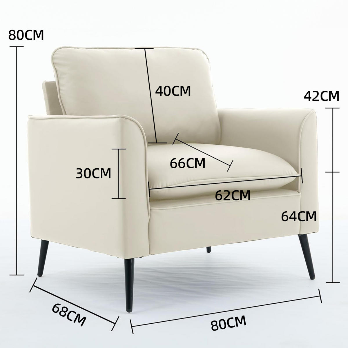 SESSEL Einzelsitzer Kunstleder White - Weiß, Holzwerkstoff (68/80/80cm) - Meubliv
