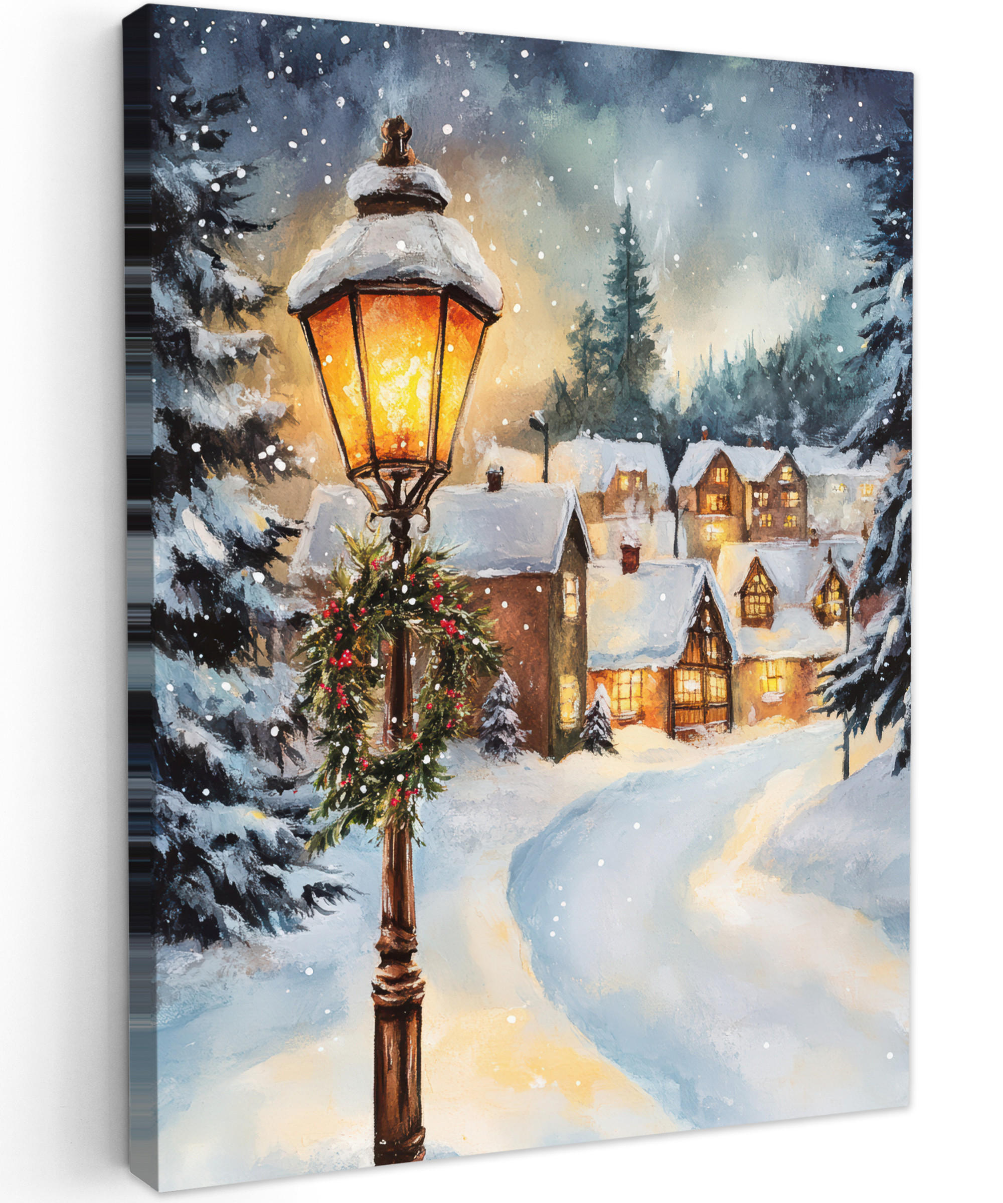 MuchoWow OBRAZ NA PLÁTNĚ Vánoční vesnice - Domy - Sníh - Vánoce 60x80 cm