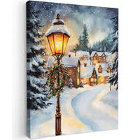 LEINWANDBILD Weihnachtsdorf - Häuser - Schnee - Weihnachten 30x40 cm - Sandfarben, Textil (30/40cm) - MuchoWow