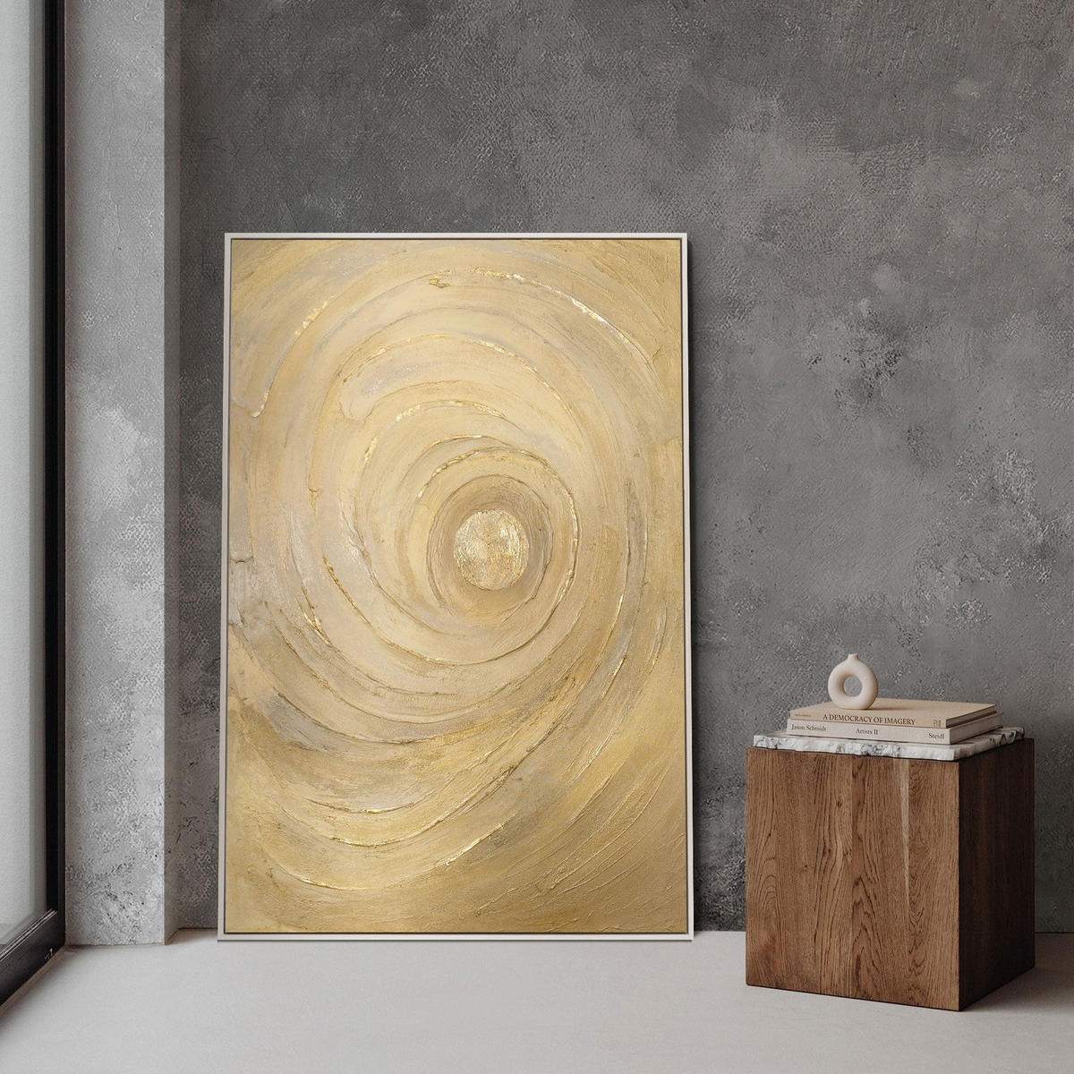 GEMÄLDE Kreise der Zeit Schattenfugenrahmen Eichefarben 120x80 cm - Eichefarben, Holz (120/80cm) - YS-art gallery