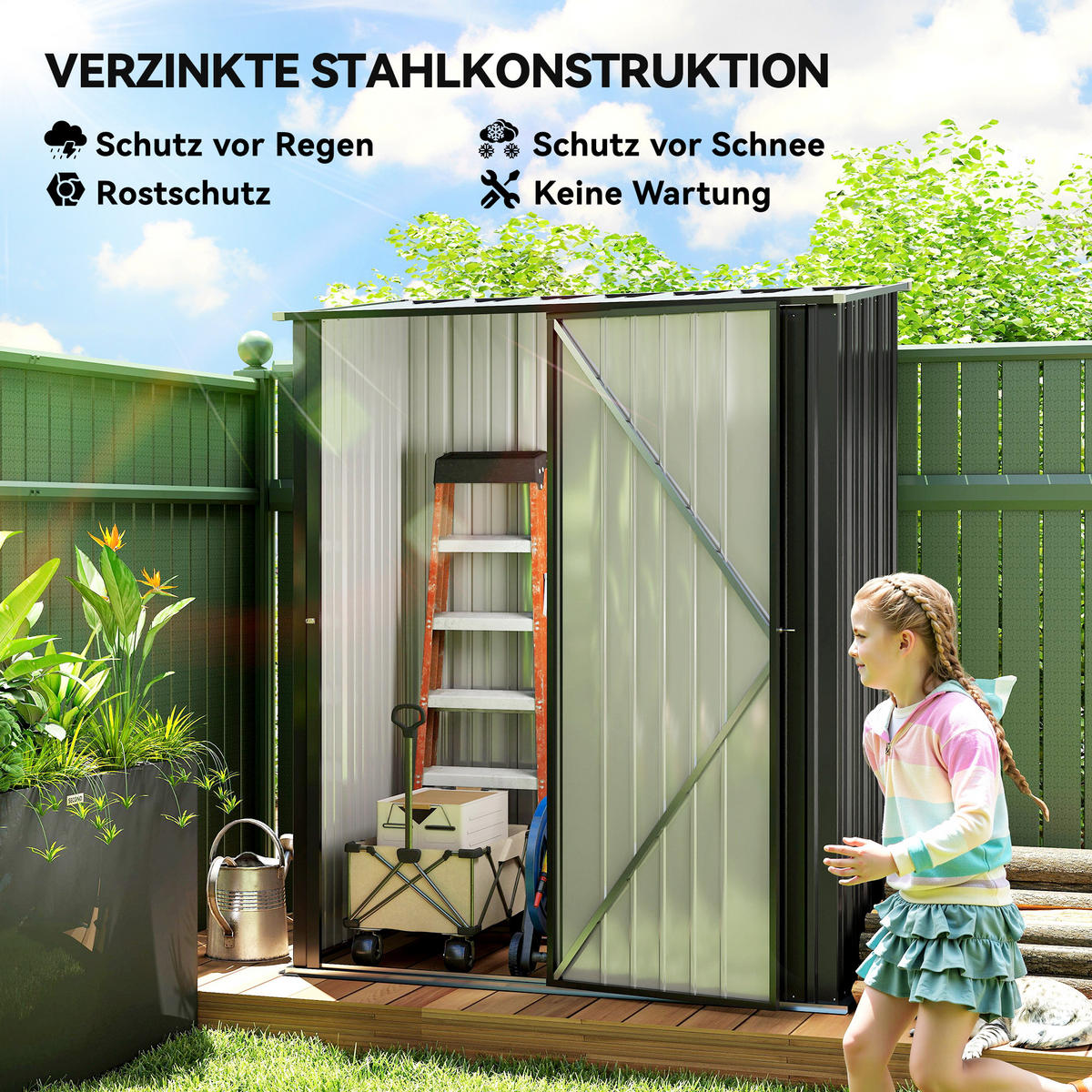 GERÄTEHAUS mit Pultdach, 1,34 m² Gartenhaus, Geräteschuppen, Stahl, Schwarz - Schwarz, Metall (94.5/196/161.5cm) - Outsunny