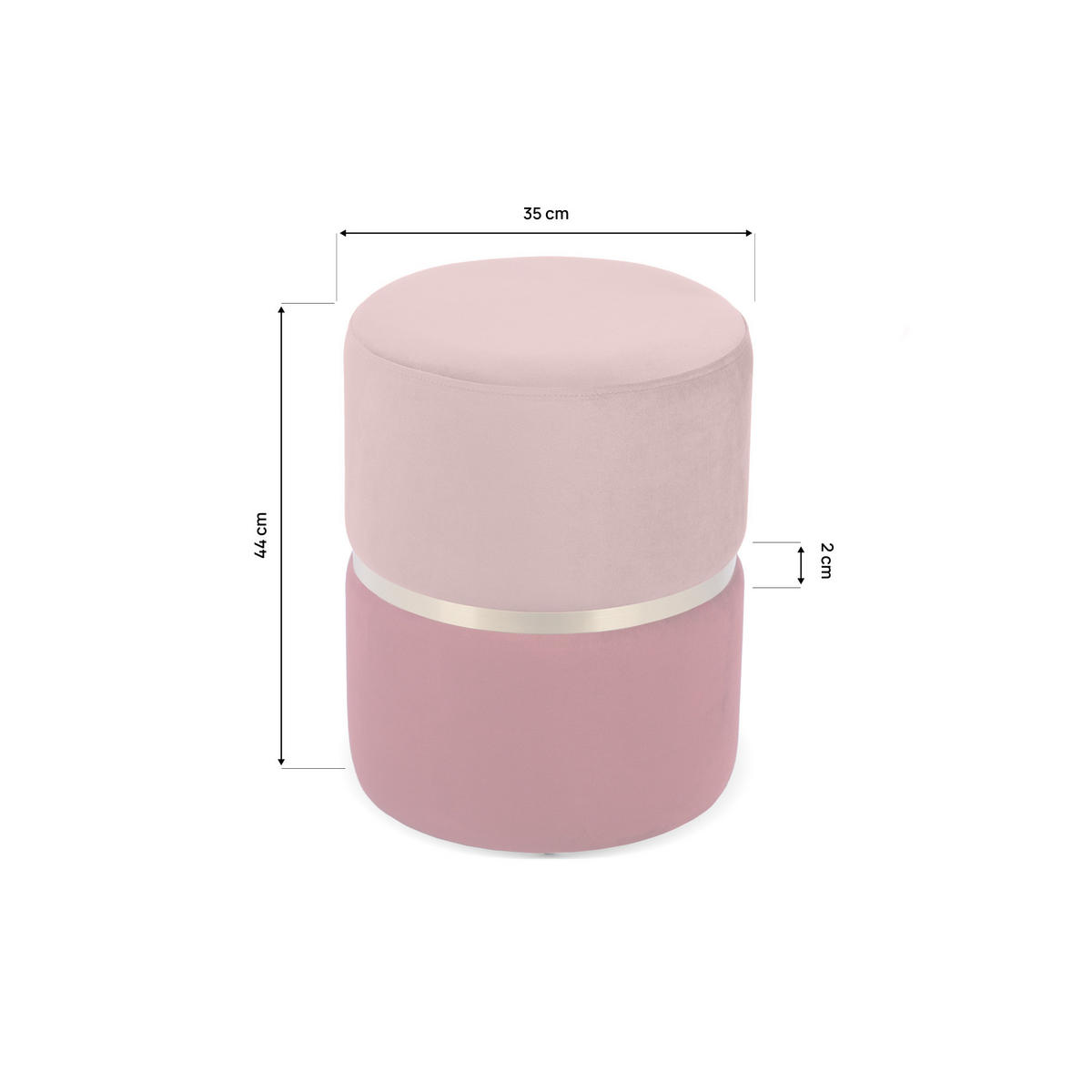 POUF Louise aus himbeerrosa Samt und goldfarbenem Metall - Pink, Holzwerkstoff/Textil (35/44/35cm) - Sicaan