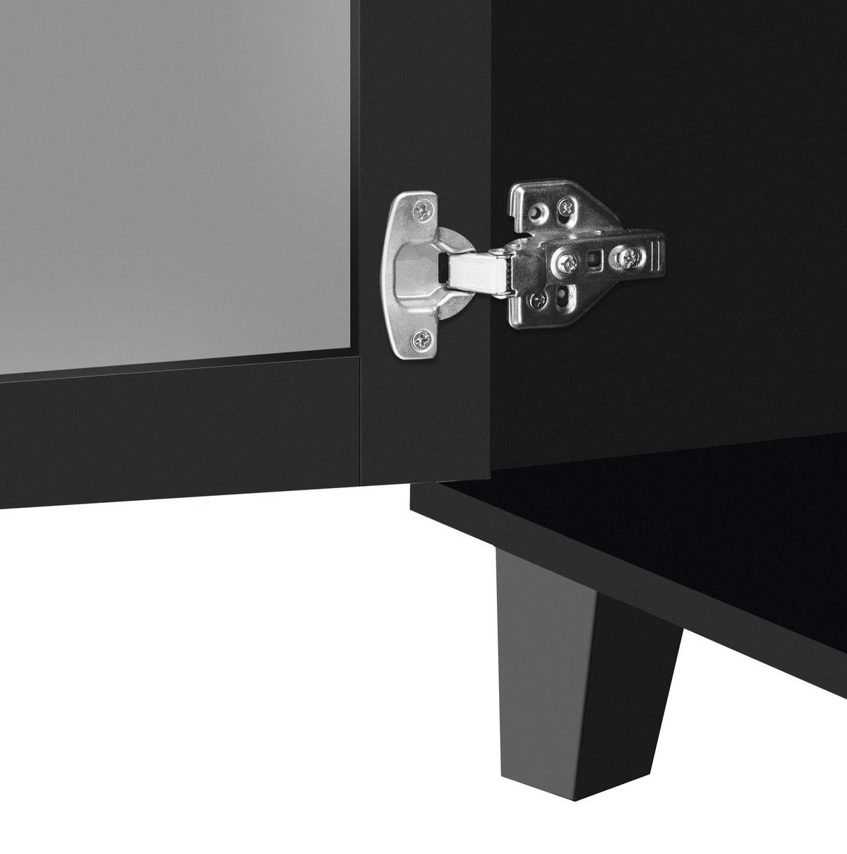 SIDEBOARD aus MDF 160x40x84 cm Schwarz mit Spiegelfront, 4 Türen und verstellbaren Einlegeböden - Schwarz, Holzwerkstoff (160/84/40cm) - IVMEU