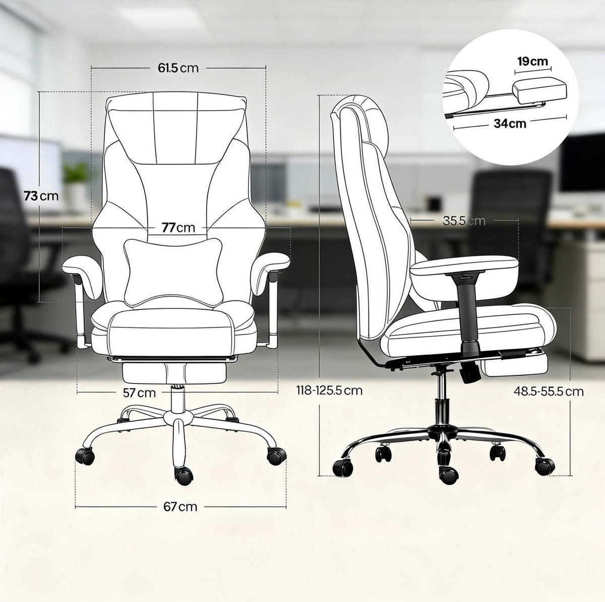 BÜROSTUHL in Braun 77x35,5x125,5 cm mit Fußstütze und verstellbarer Rückenlehne - Braun, Kunststoff (35.5/125.5/77cm) - IVMEU