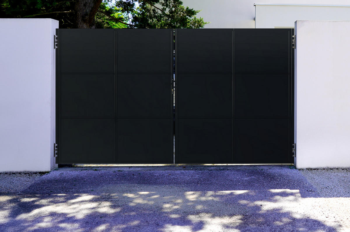 STAHLFLÜGELTOR Nali Mattschwarz 3,5m H.200cm - Schwarz, Metall (343/200cm) - Casanoov