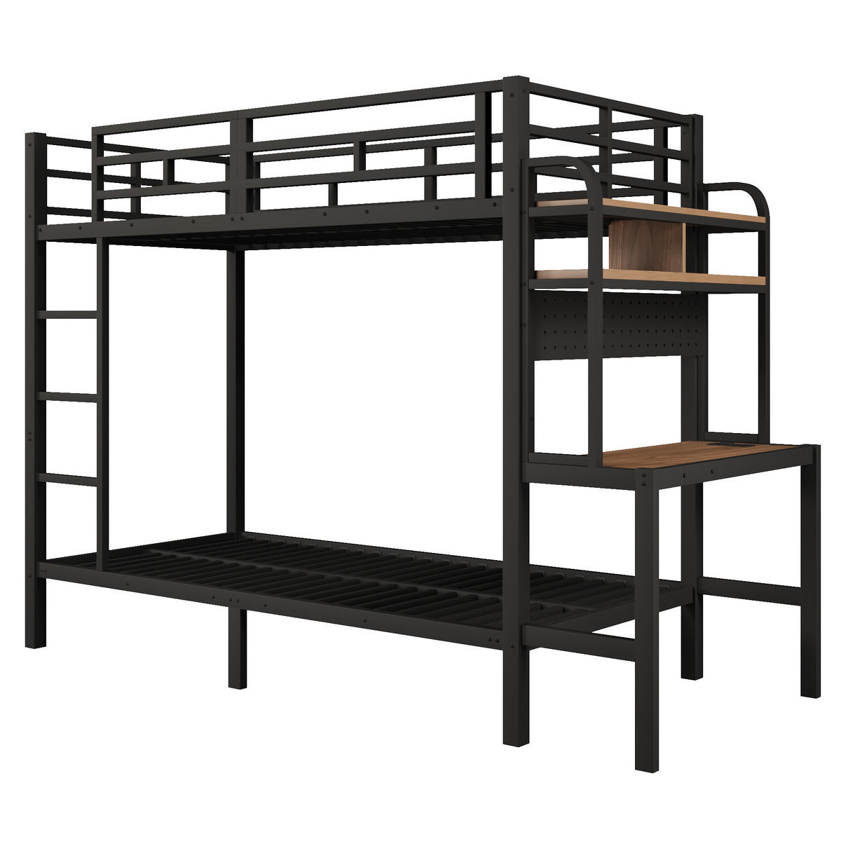 ETAGENBETT 90/200 cm in Schwarz mit Schreibtisch, Ablage, LED und USB - Schwarz, Holzwerkstoff/Metall (90/200cm) - STILVORA