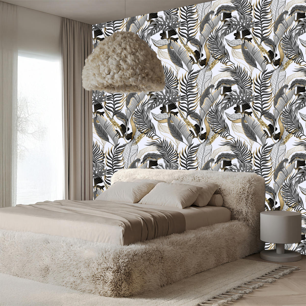 VLIESTAPETE Tropische Blätter – Schwarz, Goldfarben, Weiß – 50x1000 cm - Goldfarben/Schwarz, Papier (50/1000cm) - Muralo