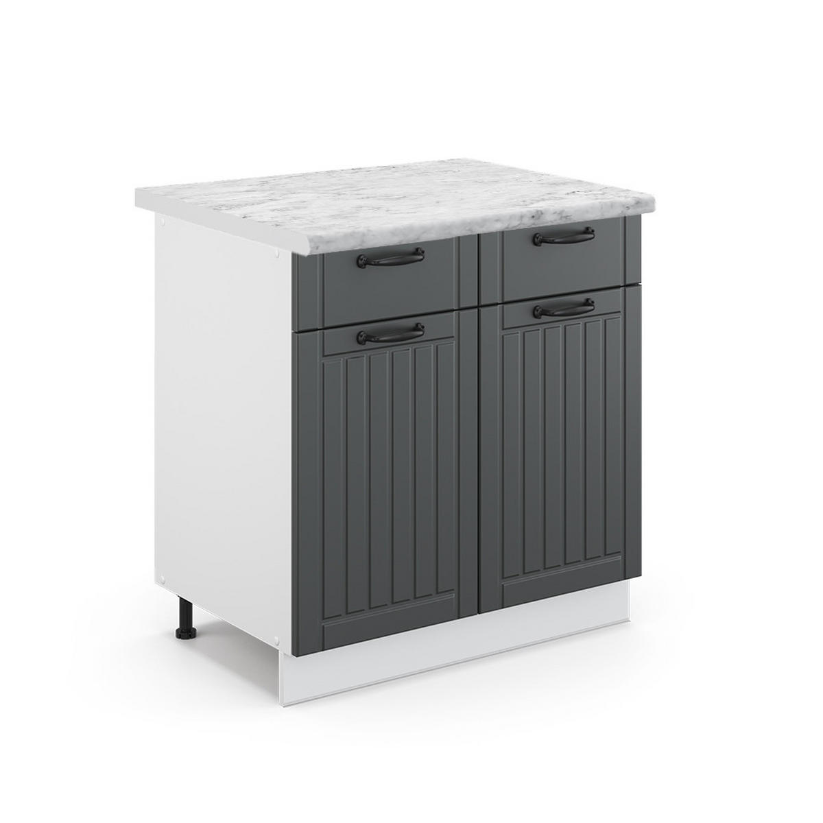 KÜCHENUNTERSCHRANK Fame-Line Anthrazit Landhaus 80 cm, AP Marmor - Anthrazit/Weiß, Holzwerkstoff (80/82/60cm) - Vicco