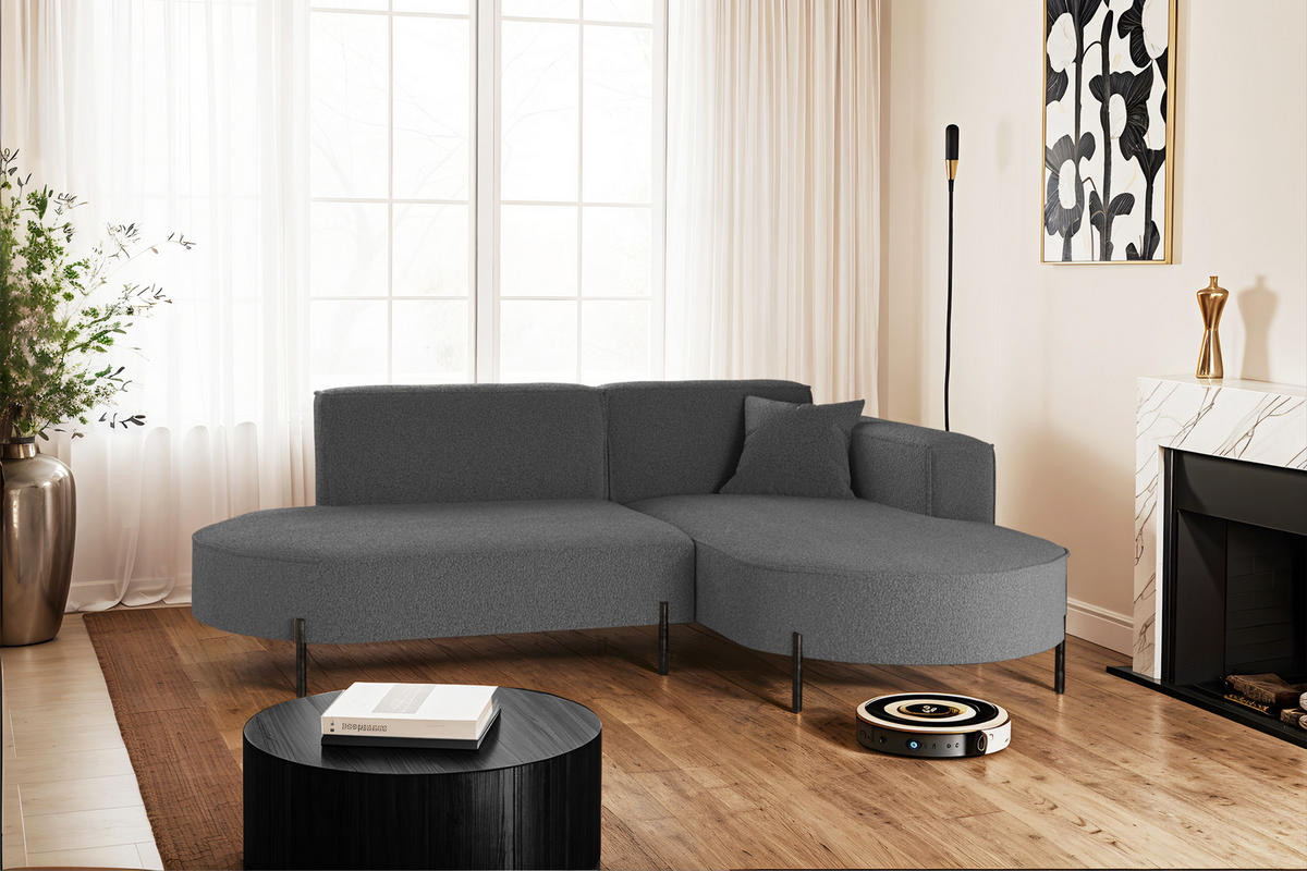 ECKSOFA L-Form Designer Modena Rein Stoff Quelle Graphit Rechts - Graphitfarben, Holz/Textil (236/165cm) - Kaiser Möbel