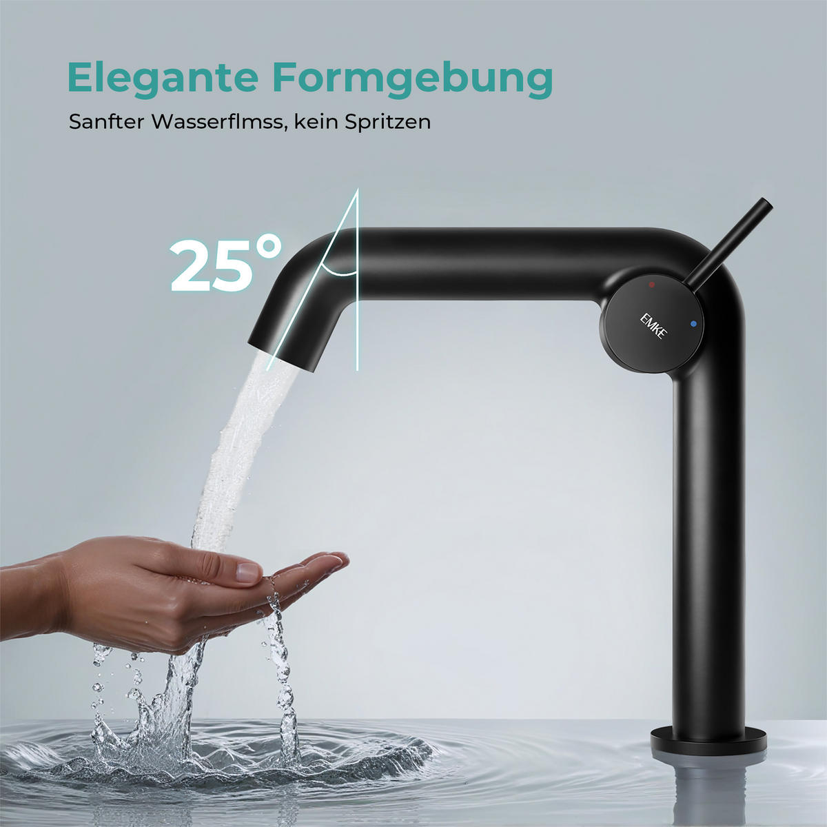 WASCHTISCHARMATUR Ventilkernzertifizierung Schwarz Matt 15cm - Schwarz, Metall (20/7.6/22.2cm) - EMKE