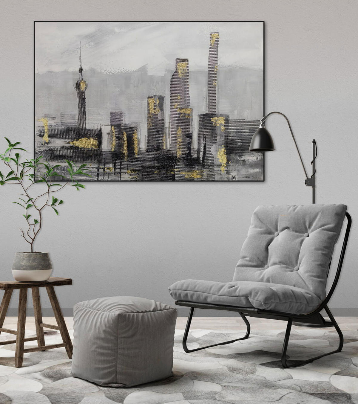 ACRYLBILD HANDGEMALT 100/70 cm - Schwarz/Grau, Holz/Textil (3/70cm) - KUNSTLOFT