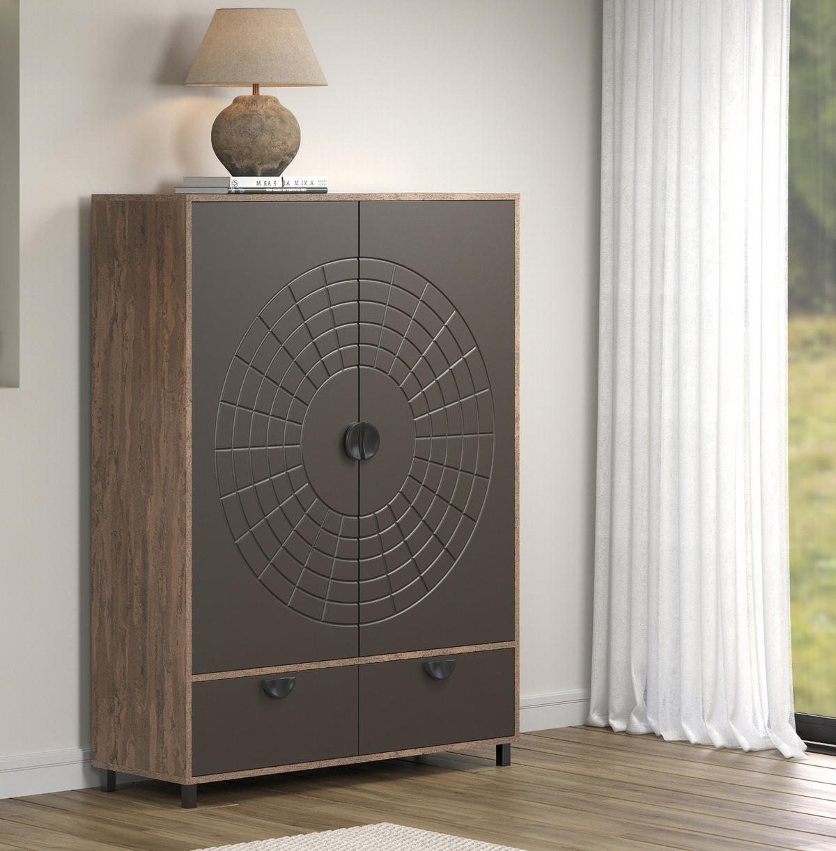 HIGHBOARD Bronze und Rostoptik 120 x 163 cm, Kommode mit Soft-Close - Rostfarben/Schwarz, Holzwerkstoff/Metall (120/163/42cm) - Top.Furn