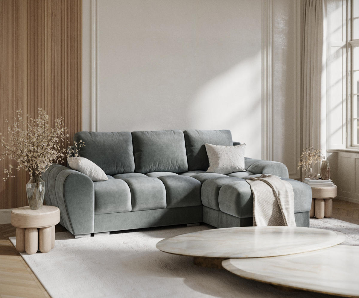 ECKSOFA MIT SCHLAFFUNKTION Peebles Dunkelgrau Samtstoff - Chromfarben/Grau, Holz/Holzwerkstoff (256/175cm) - Maison de Reve