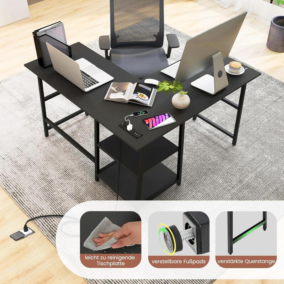 SKRIVBORD 75 cm Svart - Svart, Trä (120/120/75cm) - COSTWAY