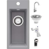 GRANITSPÜLE - Riga, 3-er set Grau 23/50 cm, 1 Becken + Küchenarmatur 32/20 cm + Ablauf-Set ab 25er Unterschrank - Grau, Kunststoff (23/200/500cm) - Primagran