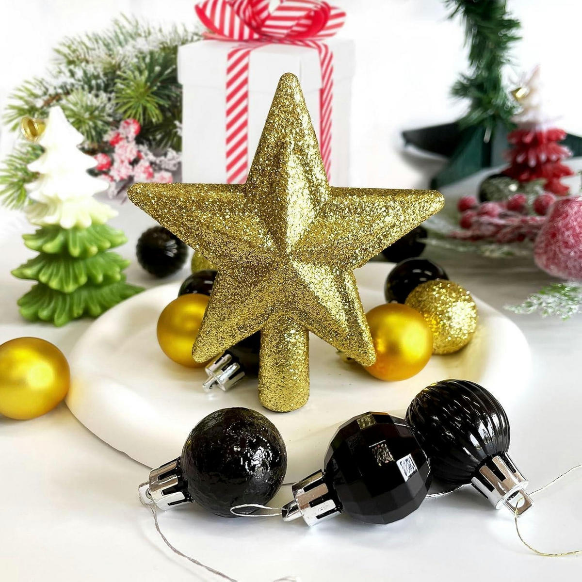 WEIHNACHTSKUGELN 30-teiliges Set Schwarz Gold 3 cm - Multicolor, Kunststoff (3/3/3cm)