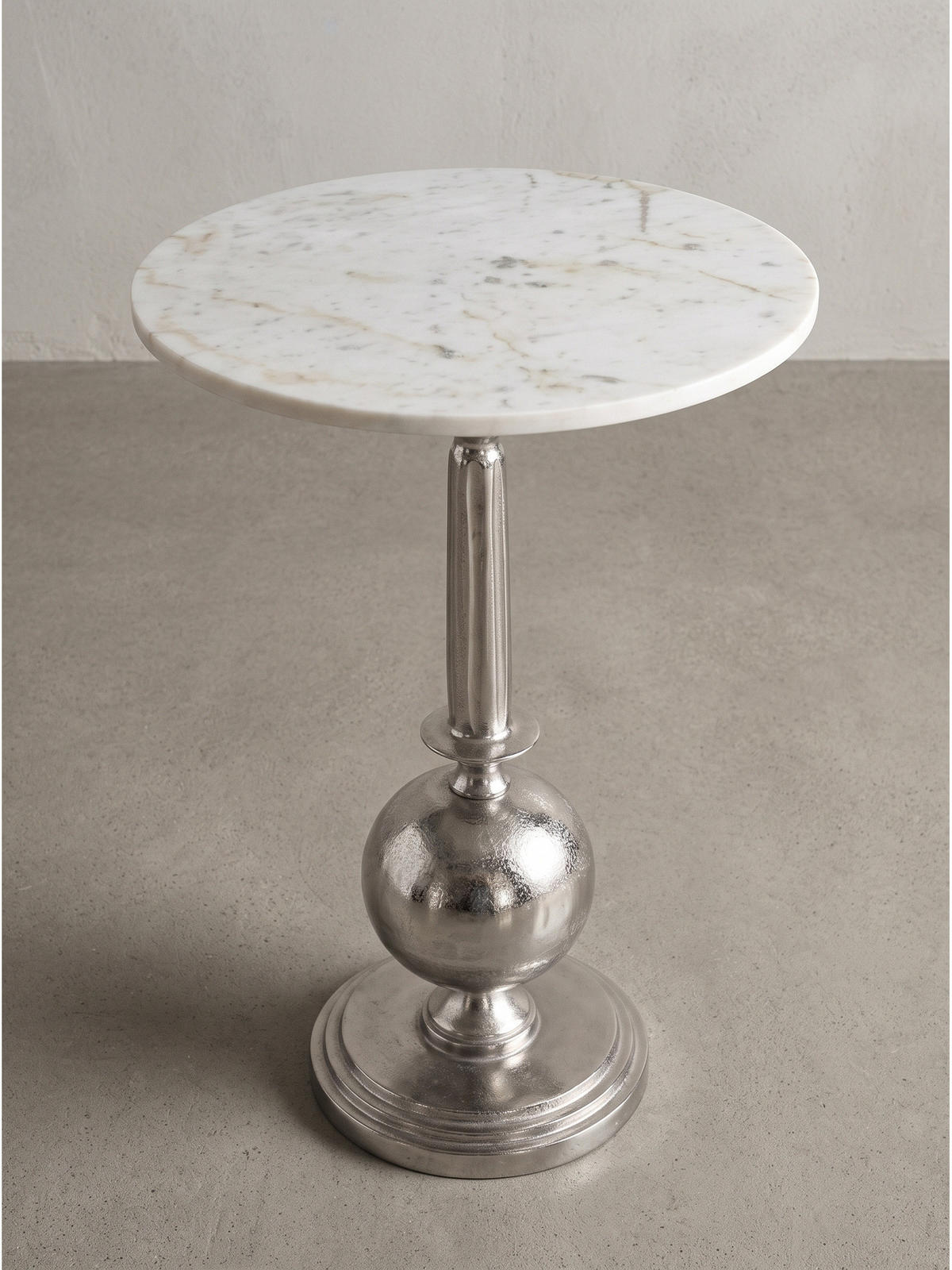 BEISTELLTISCH SARNANO, Marmor, Silber-Weiß, Ø 40 x 57 cm - Silberfarben, Stein/Metall (40/40/57cm) - KADIMA DESIGN