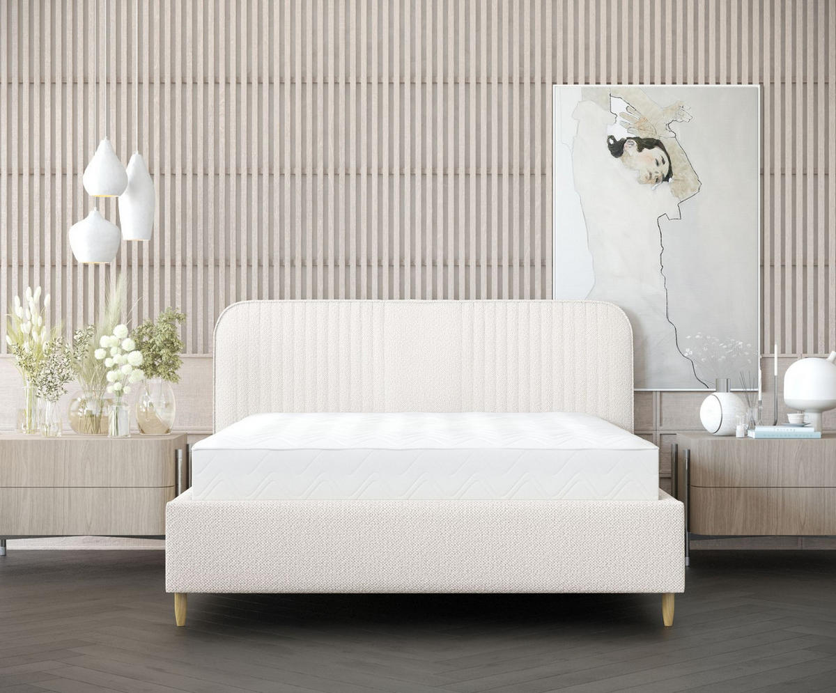 POLSTERBETT Livy Creme 160/200 cm im Chenille-Stoff - Creme/Naturfarben, Holz/Holzwerkstoff (160/200cm) - Maison de Reve