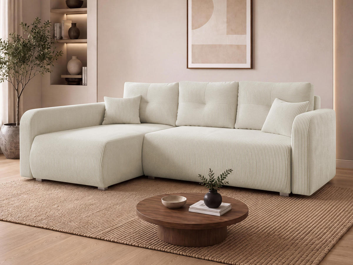 ECKSOFA Viena Cord, Seite: Links - Silberfarben/Naturfarben, Holz/Kunststoff (234/145cm) - MIRJAN24