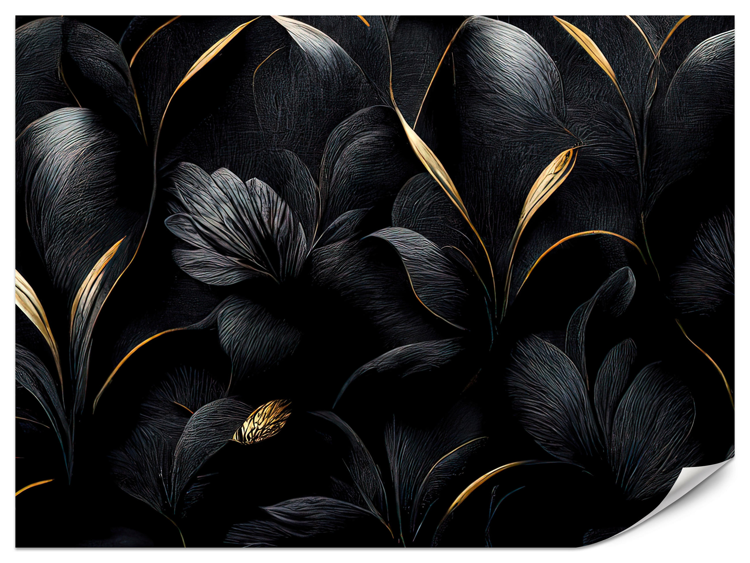 FOTOTAPETE für Wohnzimmer Schwarze Blätter Gold Luxus 400x280 - Goldfarben/Schwarz, Papier (400/280cm) - Muralo