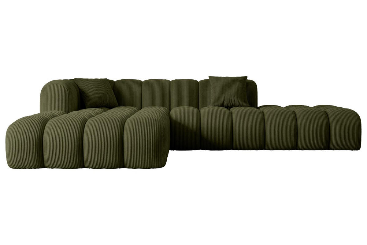 ECKSOFA Ottomane Links OLEA-L2 - 289x176x71 cm Grün Bouclé - Schwarz/Grün, Holzwerkstoff/Kunststoff (190/309cm) - ALTDECOR