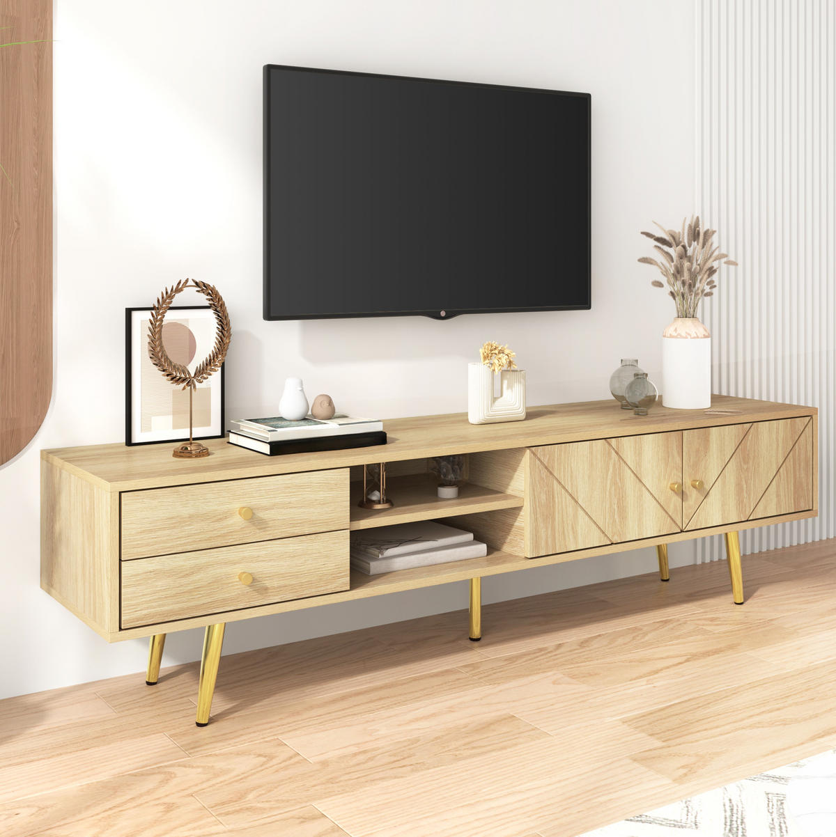 LOWBOARD 160/36/42 cm aus MDF und Spanplatte mit goldfarbenen Metallfüßen Holzfarben - Braun, Holzwerkstoff (160/42/36cm) - Modenvie