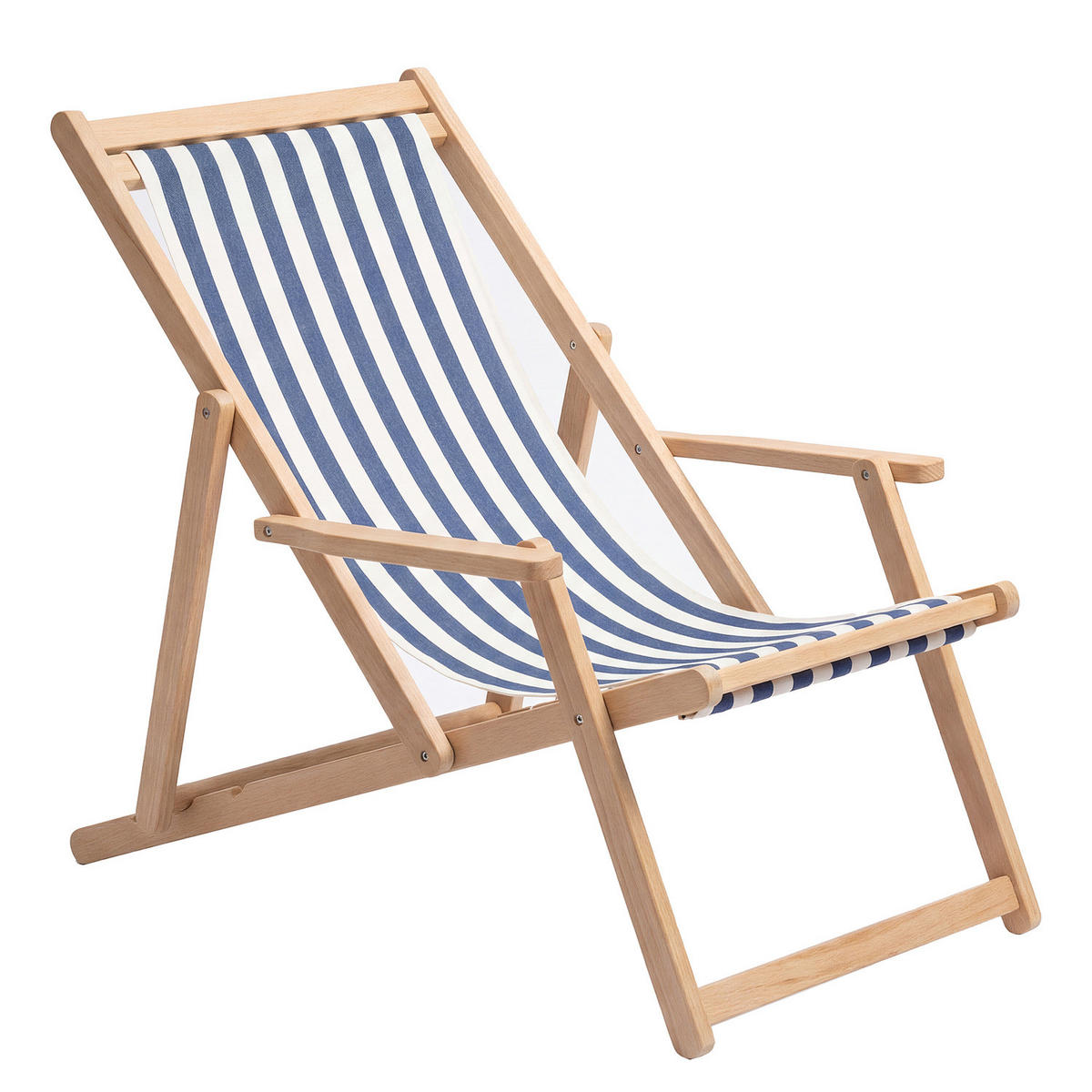 LIEGESTUHL - Akazie massiv / Webstoff - Blau, Holz/Textil (63/88/102cm) - home24