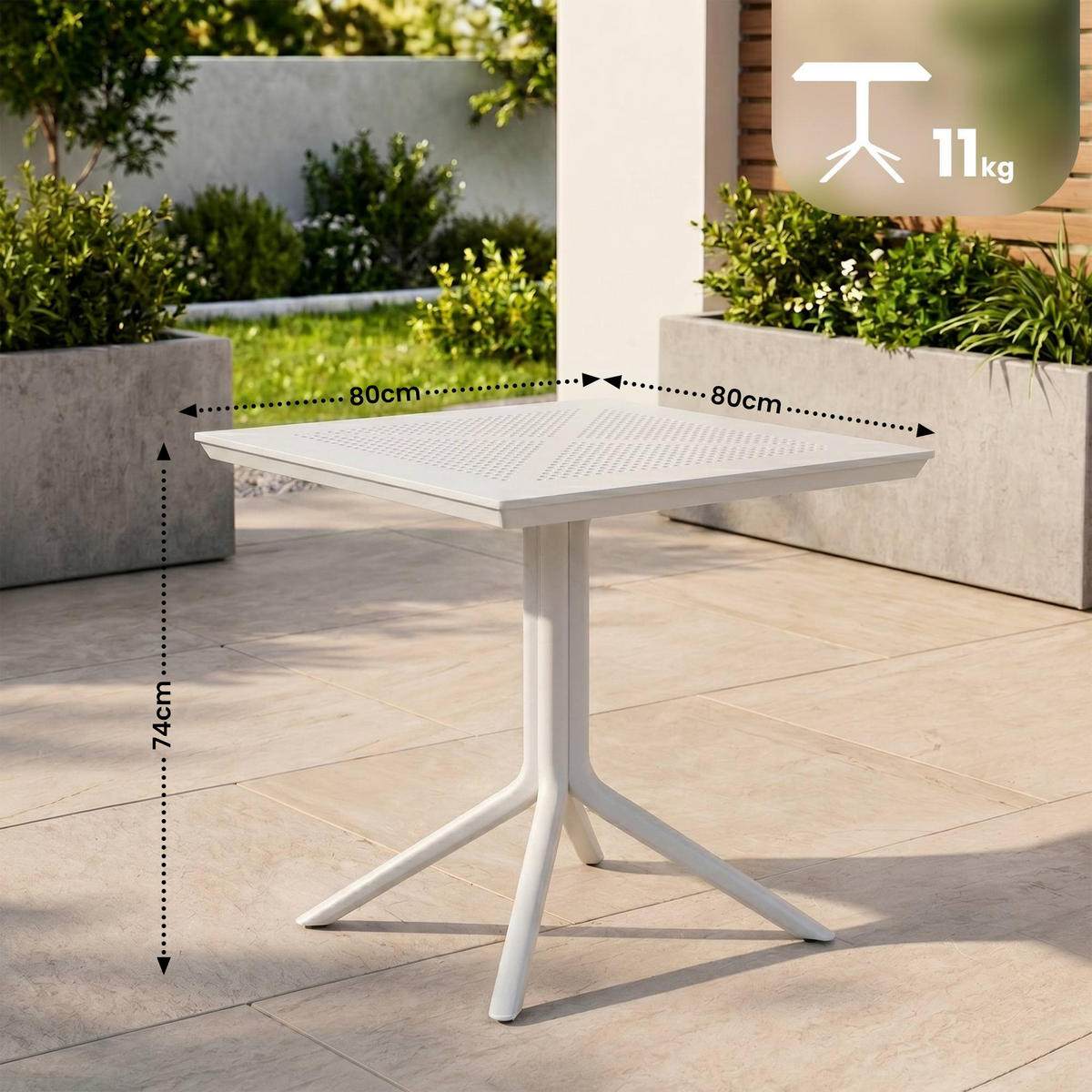 GARTENTISCH eckig 80/80/74 cm Kunststoff Weiß - Weiß, Kunststoff (80/80/74cm) - CLP